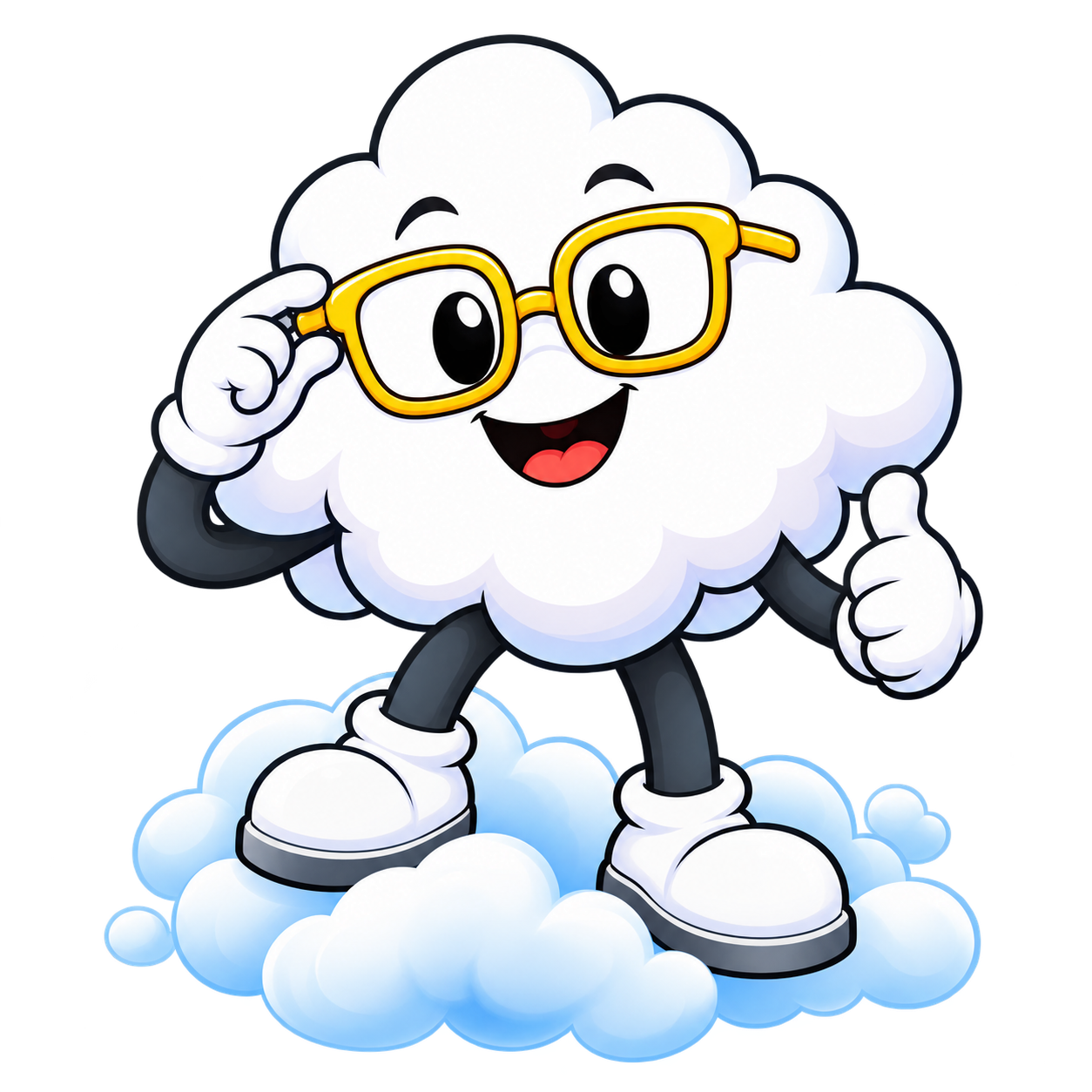 Облачко Cloudy в жёлтых очках машет рукой